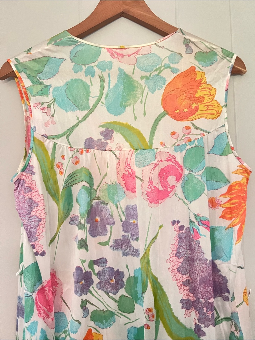 Vintage Floral Maxi Nightgown  Sleeveless Cottagecore Garden Print Lounge Dress - Picture 10 of 14
